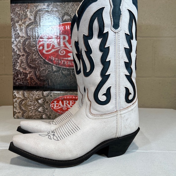 Laredo Western Boots White & Green Distressed Snip Toe Block Heel - Picture 4 of 9